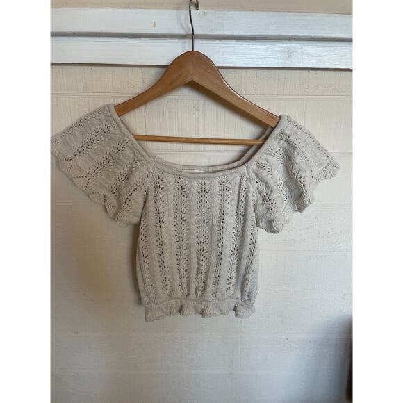 FRESHMAN 1996 Crochet Top Flutter Sleeve Small S - Picture 3 of 6